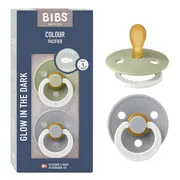 BIBS Glow Fopspeen 0-6 Maanden Symmetrical Sage/Cloud 2ST