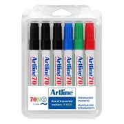 Artline 70 Permanent Marker - Set 6 Stuks - Kogelpunt 1,5mm - Watervast & Wrijfvast - Hervulbaar - Zwart & Kleuren