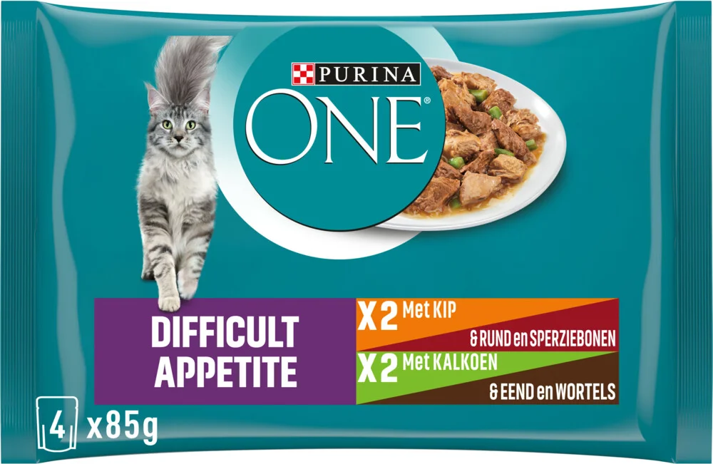 Purina ONE Kattenvoer Nat Adult Difficult Appitite Kip 4 x 85 gr