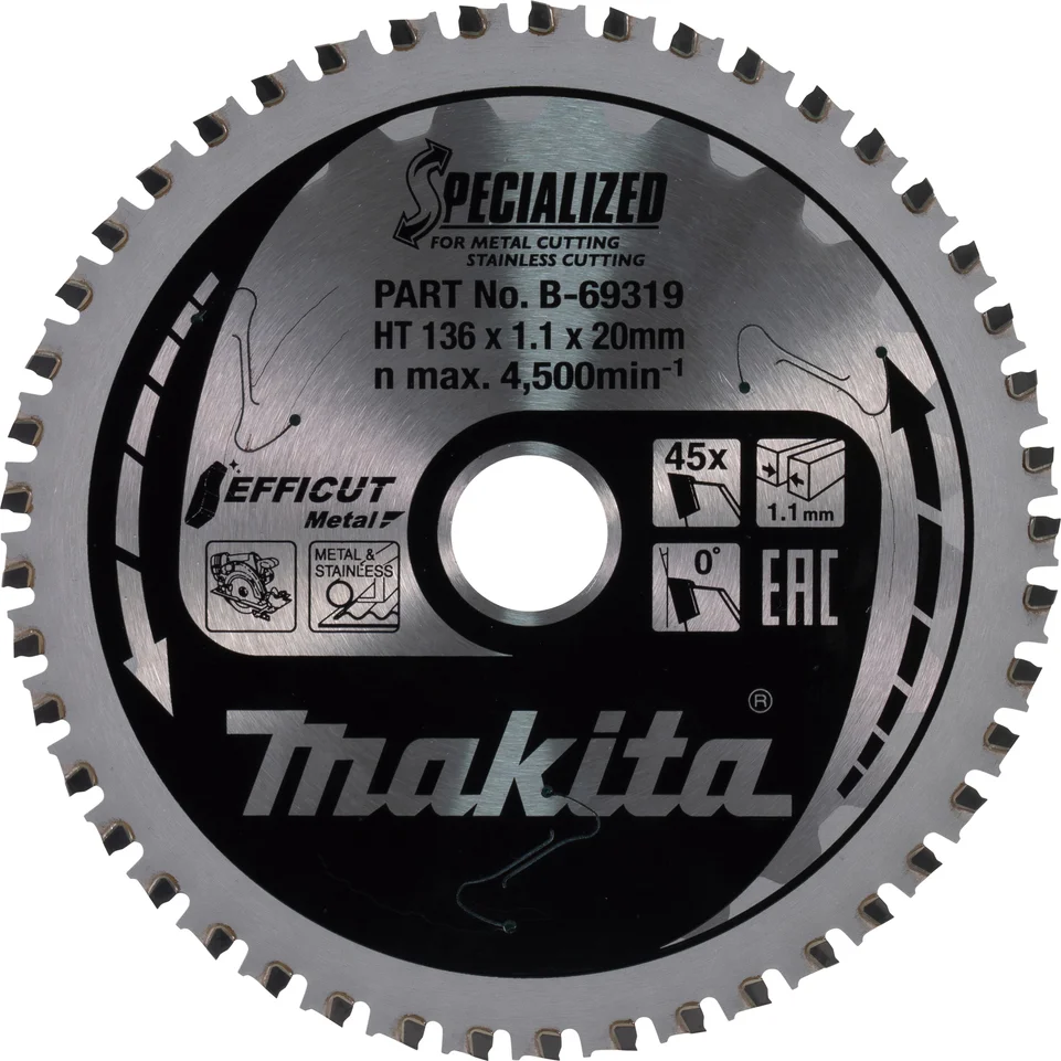 Makita Cirkelzaagblad voor RVS/Staal | Efficut | Ø 136mm Asgat 20mm 45T - B-69272