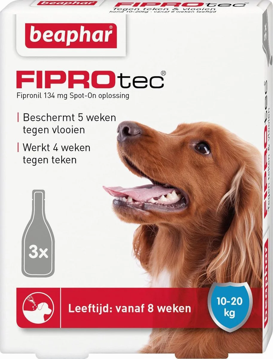 Beaphar FiproTec Anti Vlooien en tekenmiddel - Hond 10-20 kg - 3 Pippetten