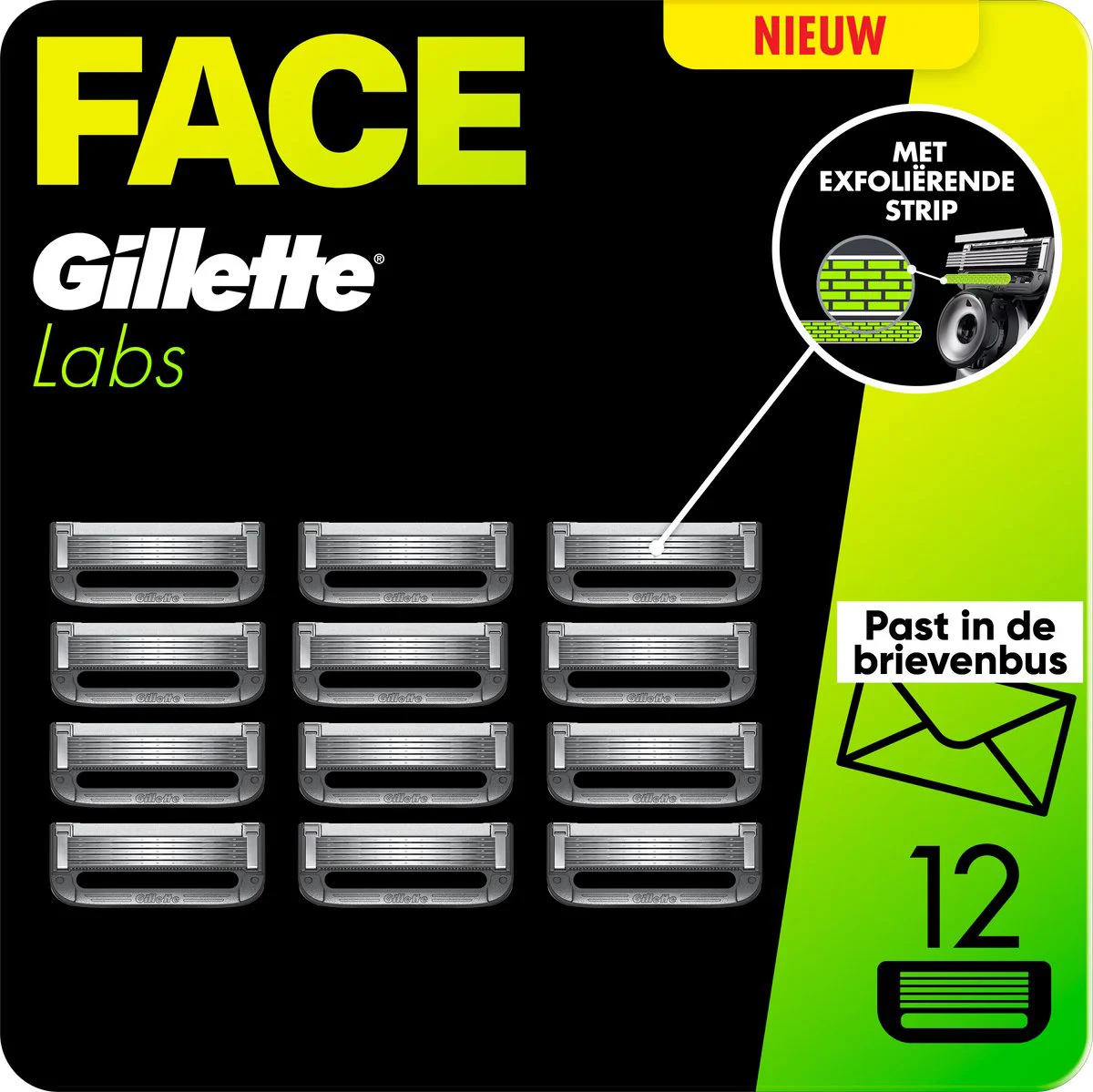 Gillette Labs - Scheermesjes voor Mannen - 12 Navulmesjes - Compatibel Met Gillette Labs Met Exfoliating Bar En Heated Razor