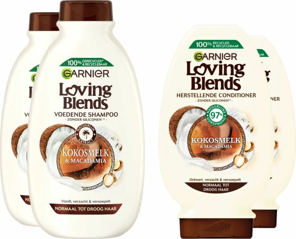 Garnier Loving Blends Kokosmelk en Macadamia Shampoo - 2x 300 ml & Conditioner 2x 250 ml - Pakket