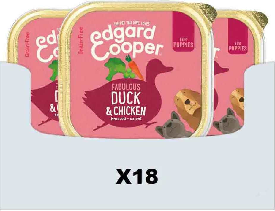 18x Edgard & Cooper Kuipje Vers Vlees Puppy Hondenvoer Eend - Kip 300 gr