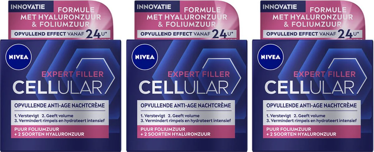 3x NIVEA Cellular Filler Nachtcrème Verstevigend 50 ml