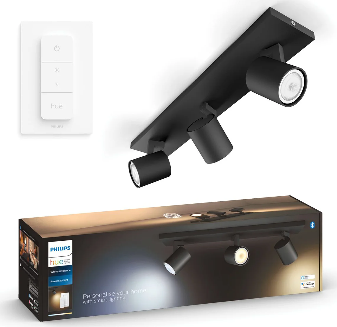 Philips Hue Runner opbouwspot White Ambiance - 3 Spots - Zwart + Dimmer