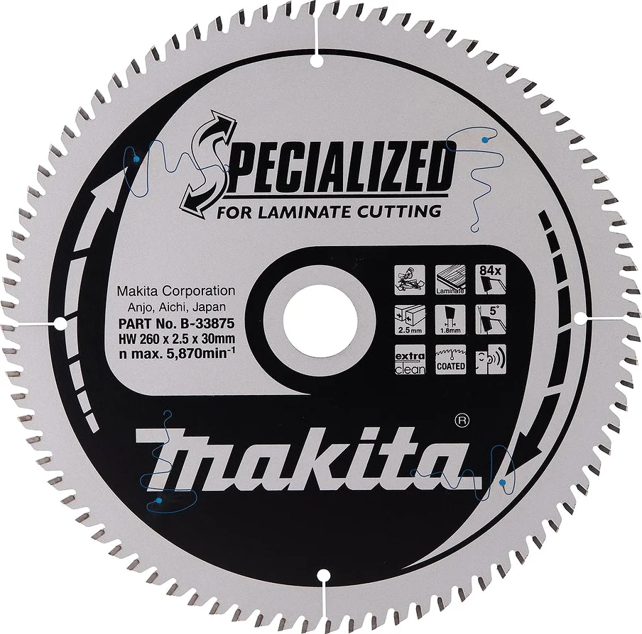 Makita B-33875 Cirkelzaagblad voor Laminaat | Specialized | Ø 260mm Asgat 30mm 84T