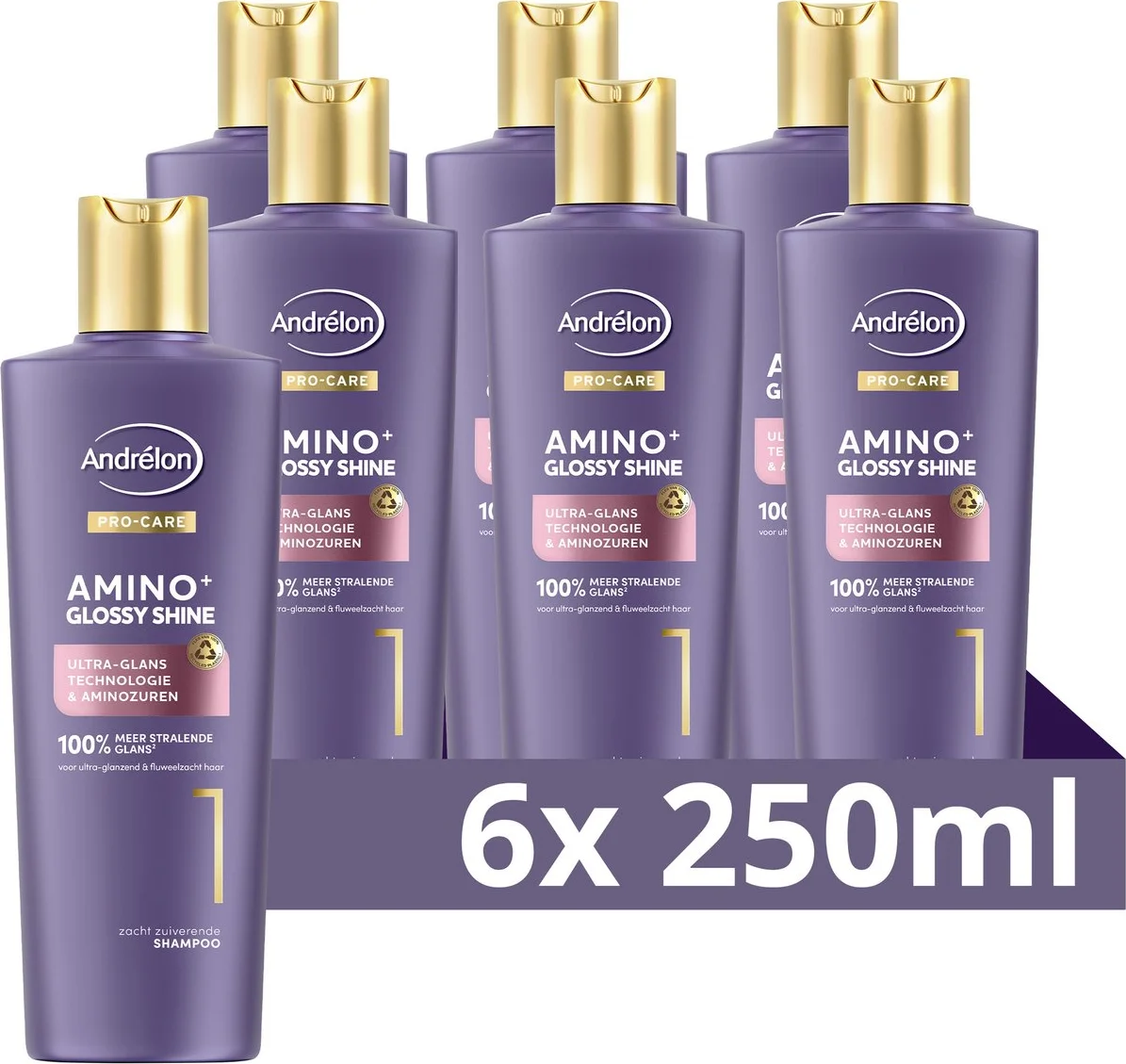 6x Andrélon Pro-Care Shampoo Amino+ Glossy Shine 250 ml