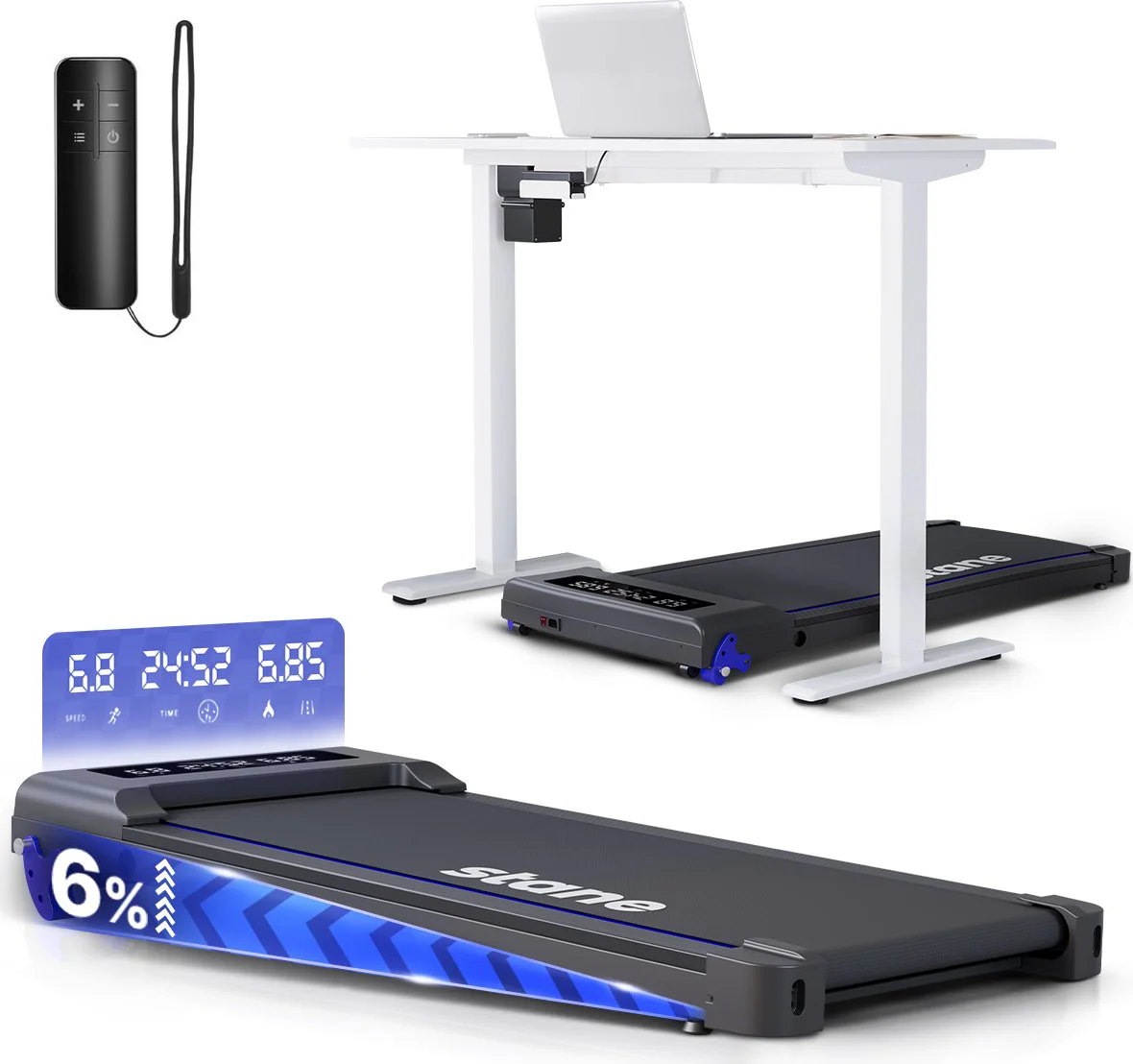 Stane - Loopband Inklapbaar en Electrisch - Opvouwbare Loopband met 6% Hellingfunctie - Wandelband - Walking pad voor Fitness of tijdens Thuis Werk - Stane