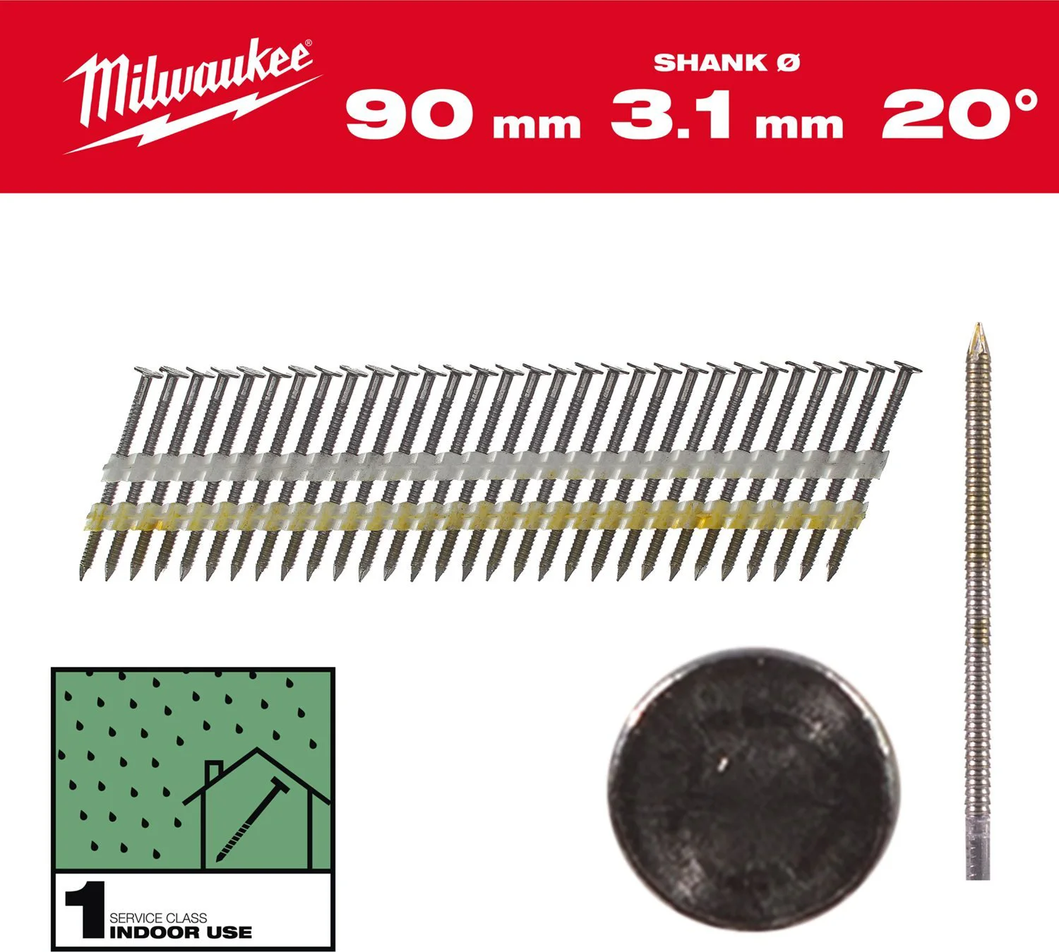 Milwaukee Rondkopnagels 20° 90 x 3,1mm | ring schacht | gegalvaniseerd VE=1750 - 4932492590