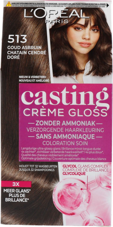 L'Oréal Casting Crème Gloss Semi-Permanente Haarkleuring 513 Goud Asbruin