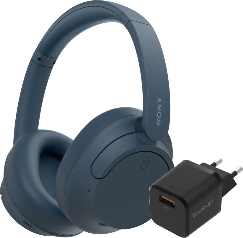 Sony WH-CH720N Blauw + BlueBuilt Quick Charge Oplader met Usb A Poort 18W Zwart