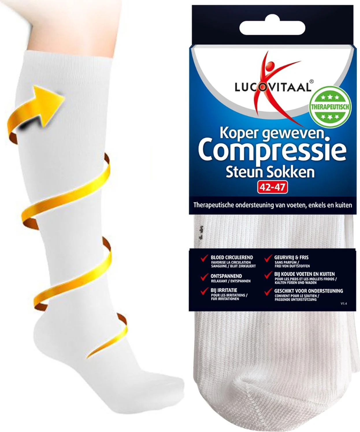 Lucovitaal Koper Geweven Compressie Steun Sokken Wit 42-47 1PR