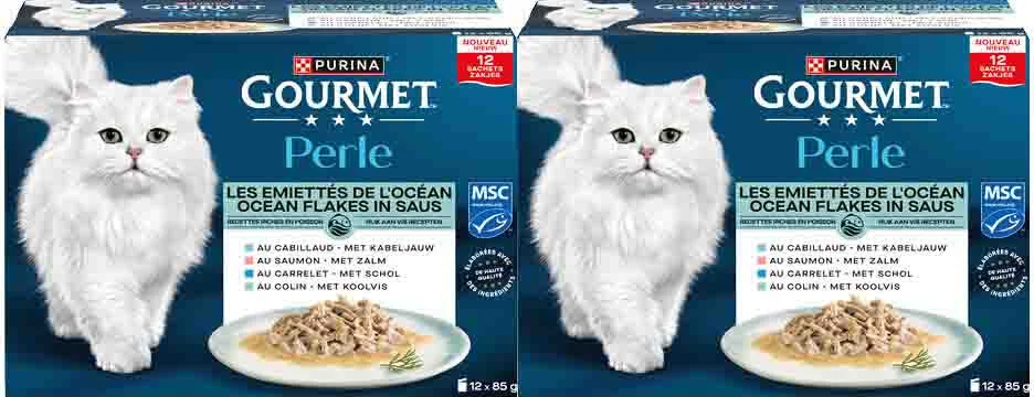 2x Gourmet Kattenvoer Nat Perle Ocean Flakes in Saus 12x85 gr
