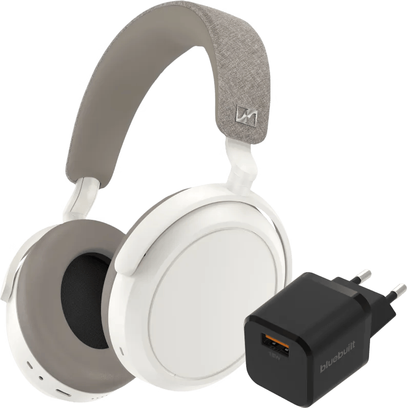 Sennheiser Momentum 4 Wireless Wit + BlueBuilt Quick Charge Oplader met Usb A Poort 18W