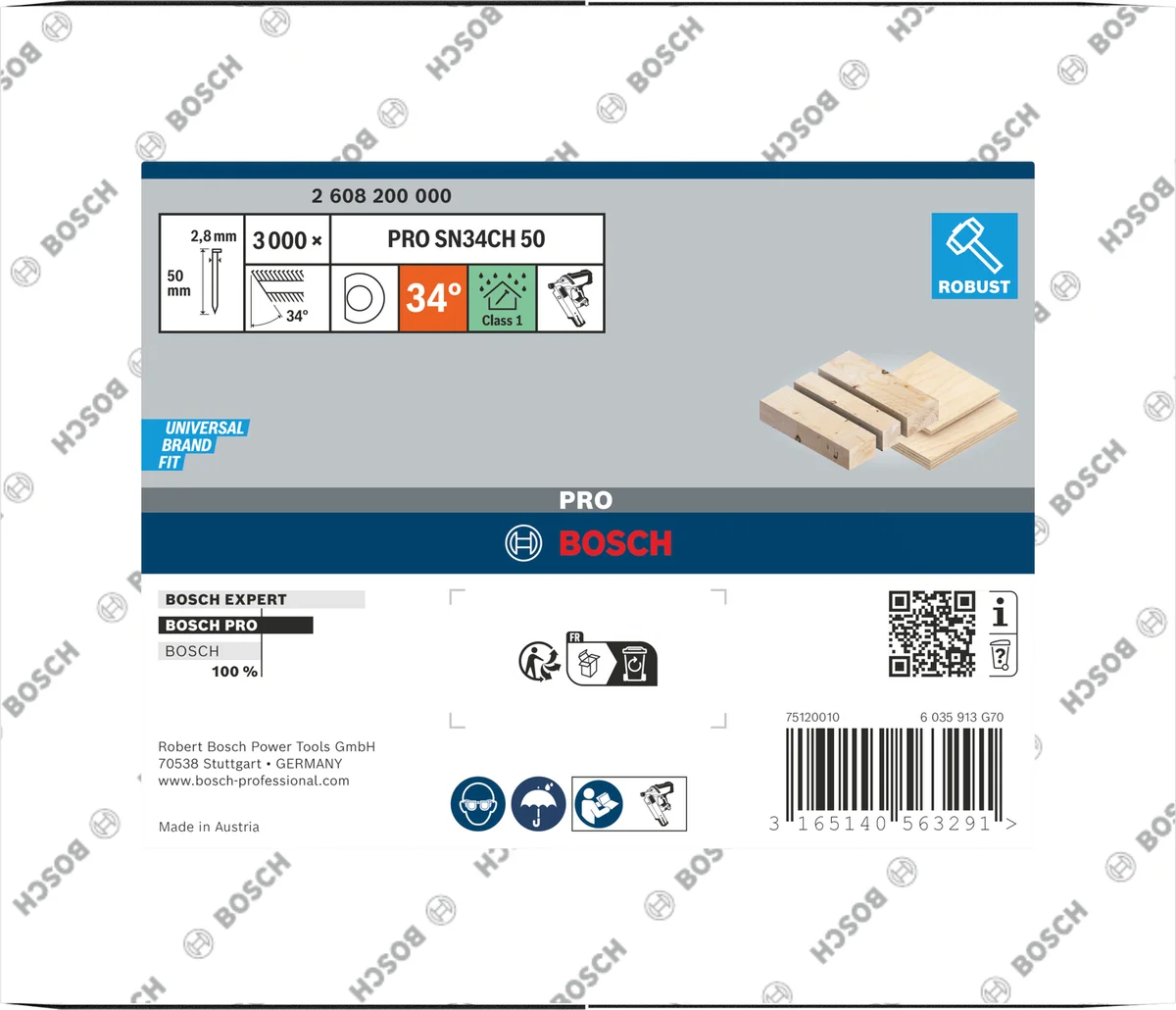 Bosch Professional PRO SN34CH D-kop nagel 50 mm | 34° | Glad | Blank | 2,8 x 7,0 (D-vorm) | 3000 stuks - 2608200000