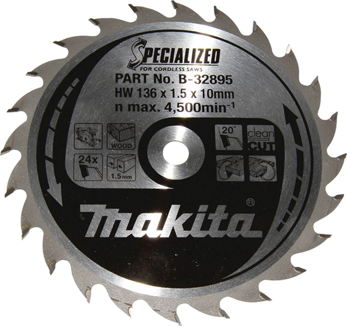 Makita B-32895 Cirkelzaagblad Hout | 136 x 10 mm | 24-tands
