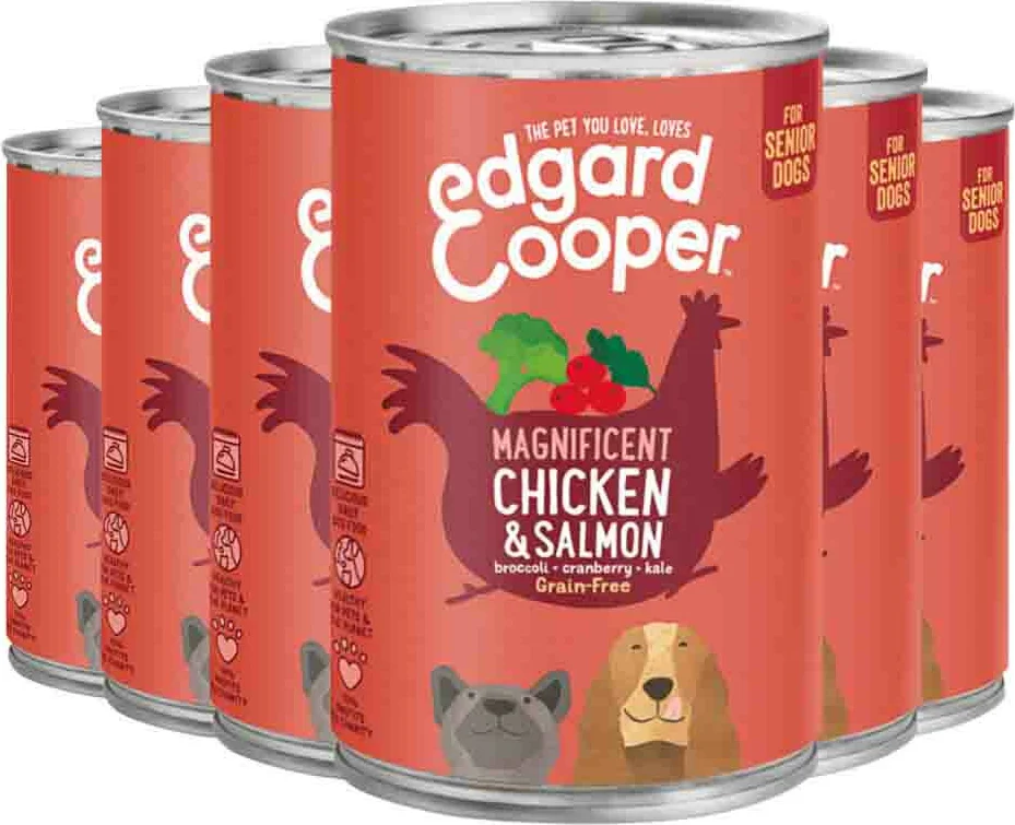6x Edgard & Cooper Blik Vers Vlees Senior Hondenvoer Kip - Zalm 400 gr