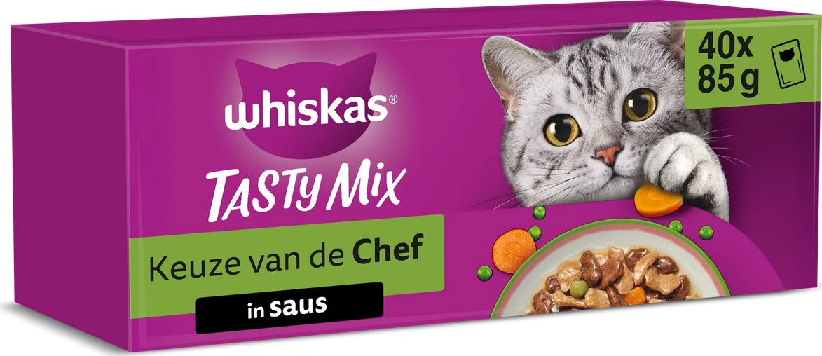 Whiskas Adult 1+ Saus Selectie Van De Chef Maaltijdzakjes Kattenvoer Nat Multipack 40 x 85 gr