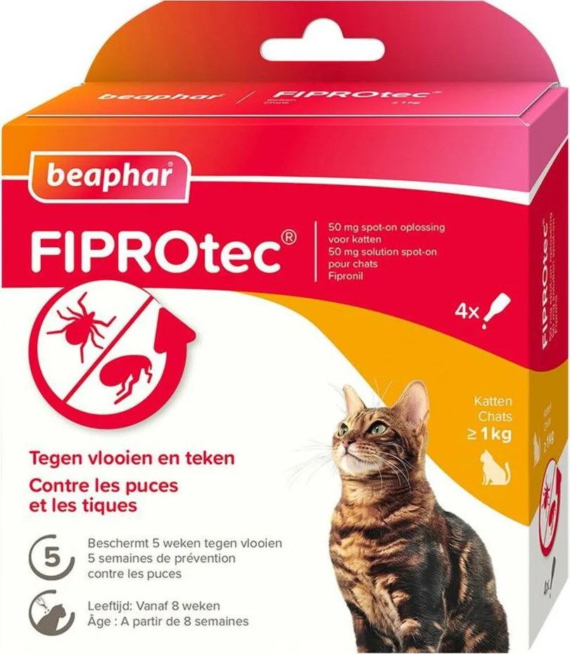 2x Beaphar Fiprotec Anti Vlooiendruppels Kat vanaf 1 kg 4 stuks