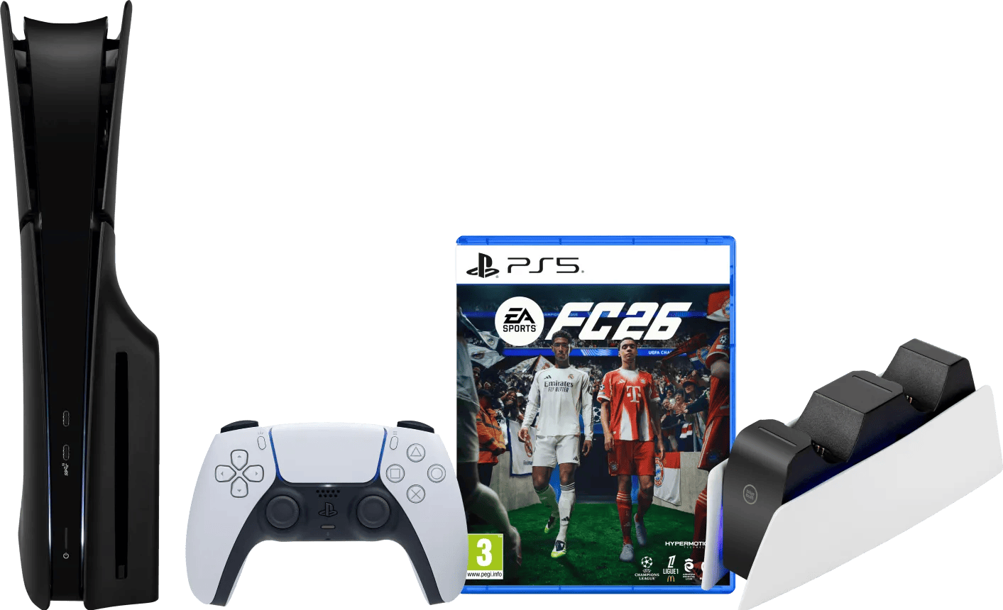 Sony PlayStation 5 Slim Disc Edition + FC 26 + Covers Zwart + Oplaadstation