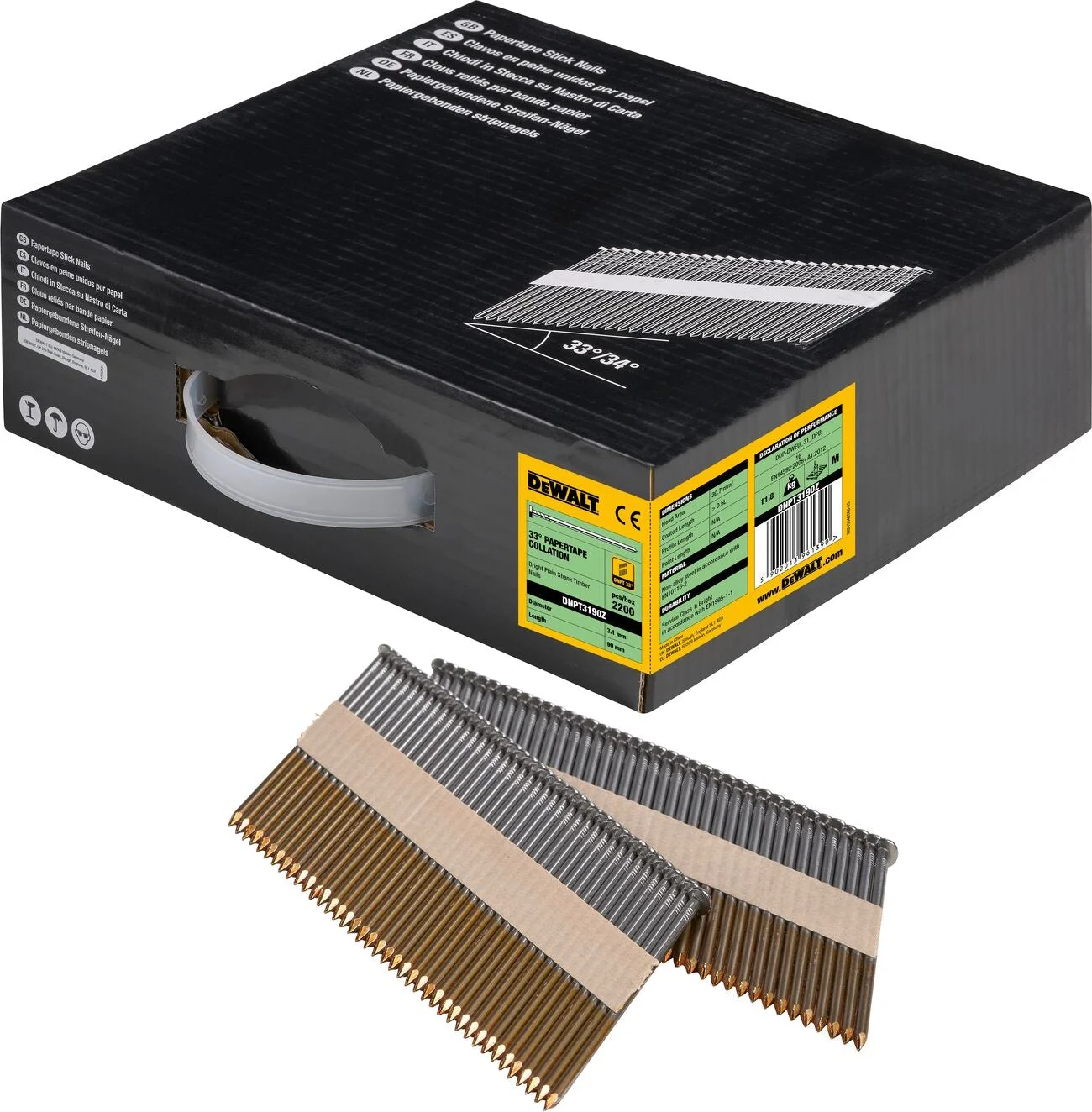 DeWALT DNPT3190Z 33º Papiergebonden Spijkers 3.1x90mm Helder / Recht VE=2200