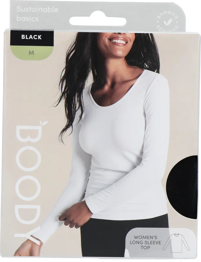 Boody Damestop Lange Mouw Zwart M