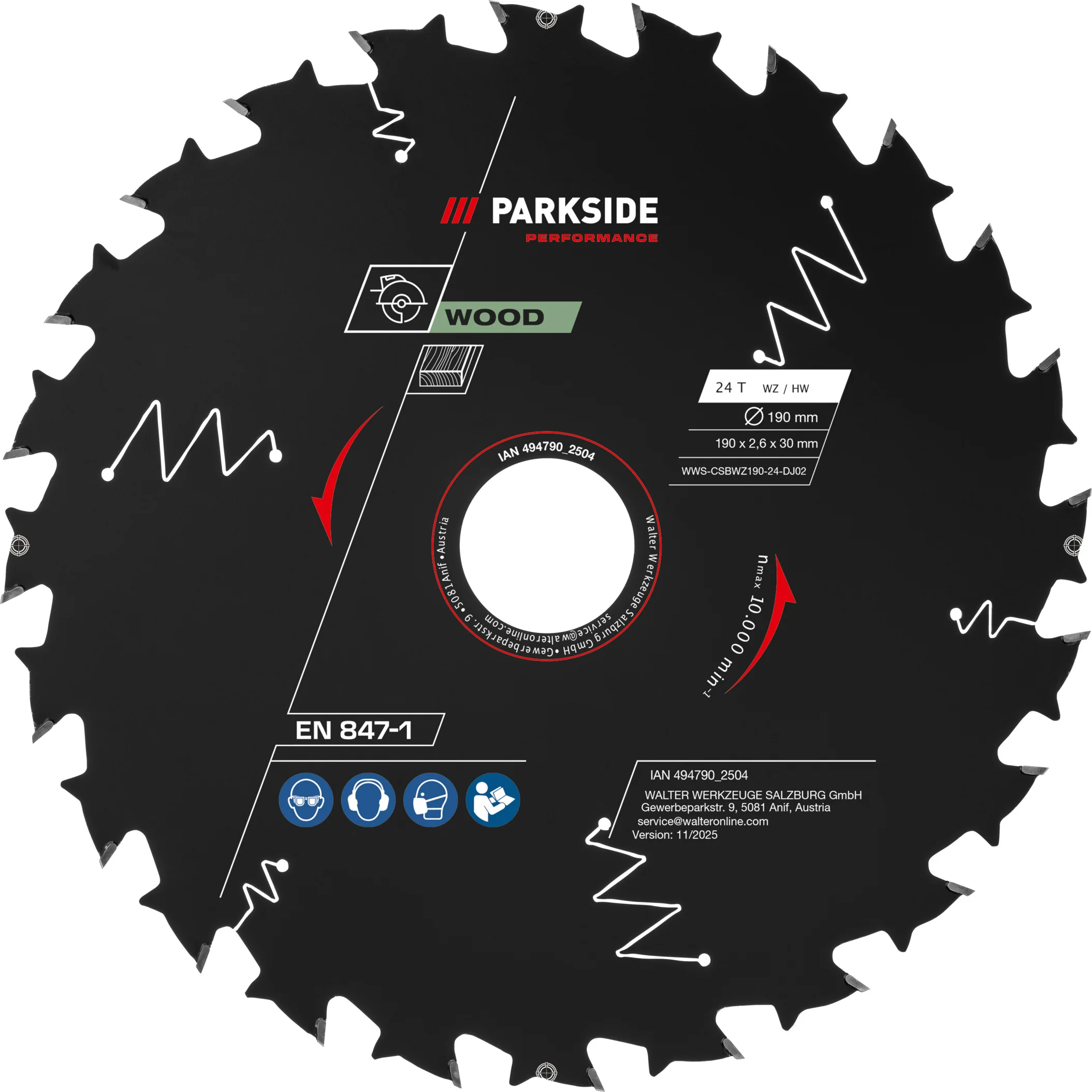PARKSIDE PERFORMANCE Cirkelzaagblad 190 mm (hout 24 tanden)