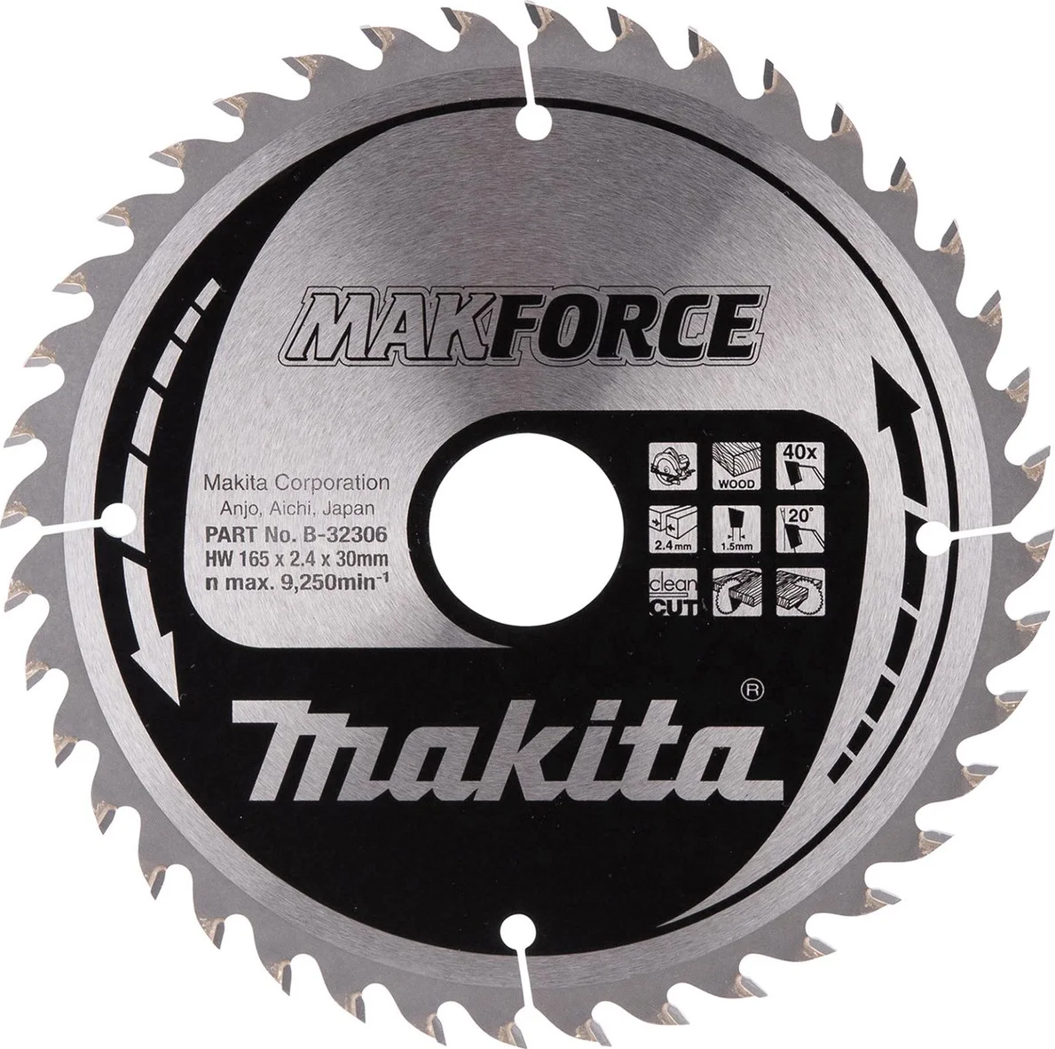 Makita B-32306 Cirkelzaagblad Hout | Makforce | 165 x 30 mm | 40-tands