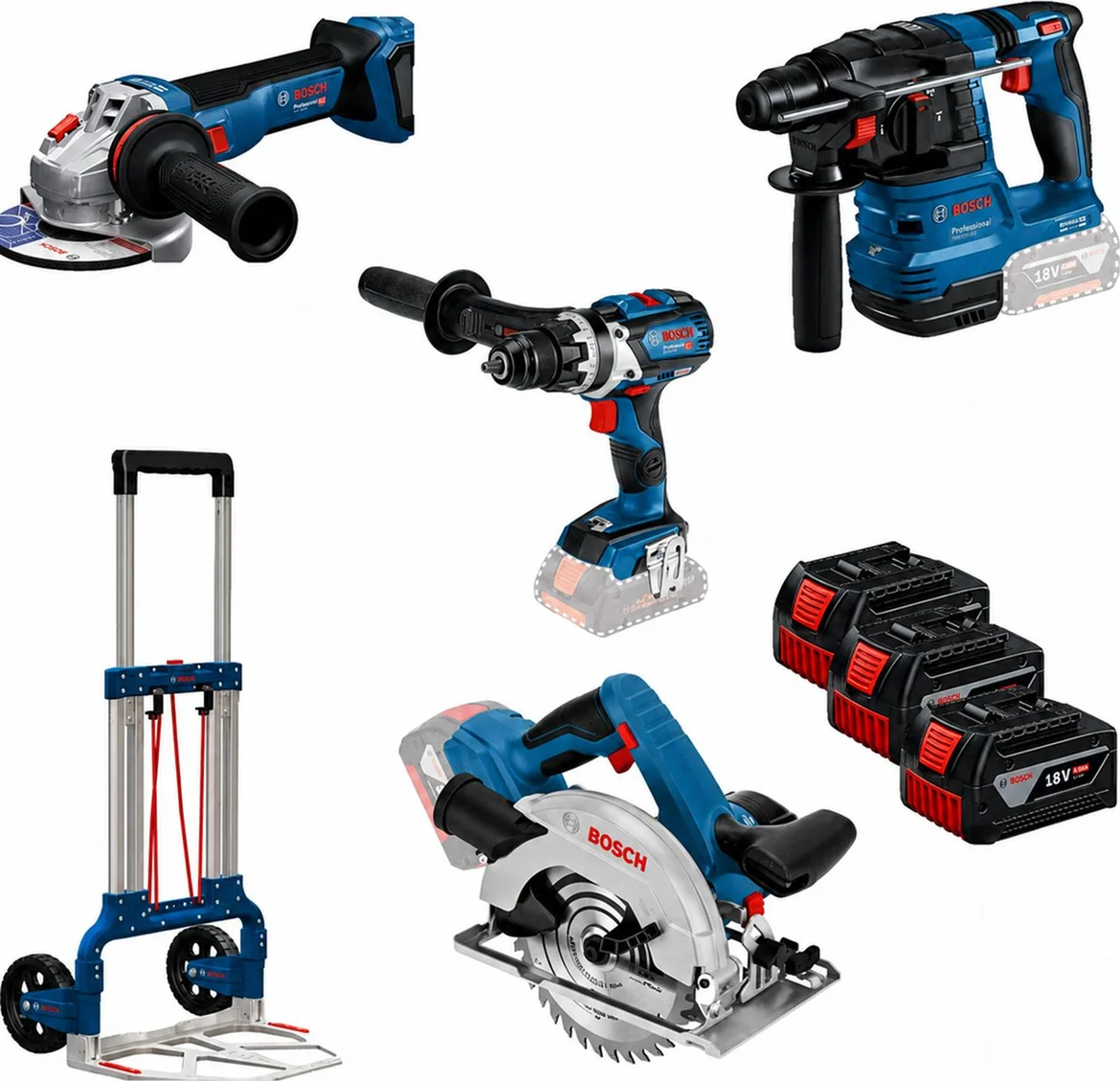 Bosch Professional PRO Accu combiset 4-delig + steekwagen 18V 3x 5.0Ah - 0615A500HB