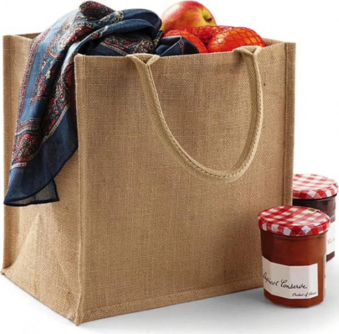 Jute boodschappentas/shopper 30 x 30 x 19 cm - 2x - klein - Naturel goodiebag 14 liter