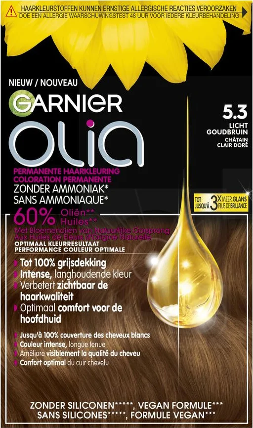 3x Garnier Olia Permanente Crèmekleuring 5.3 Licht Goudbruin