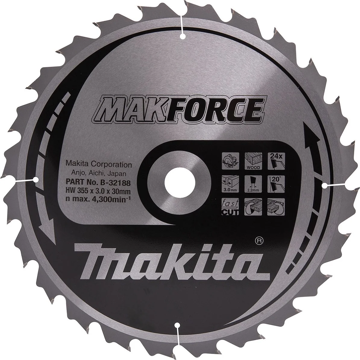 Makita B-32188 Cirkelzaagblad Hout | Makforce | 355 x 30 mm | 24-tands