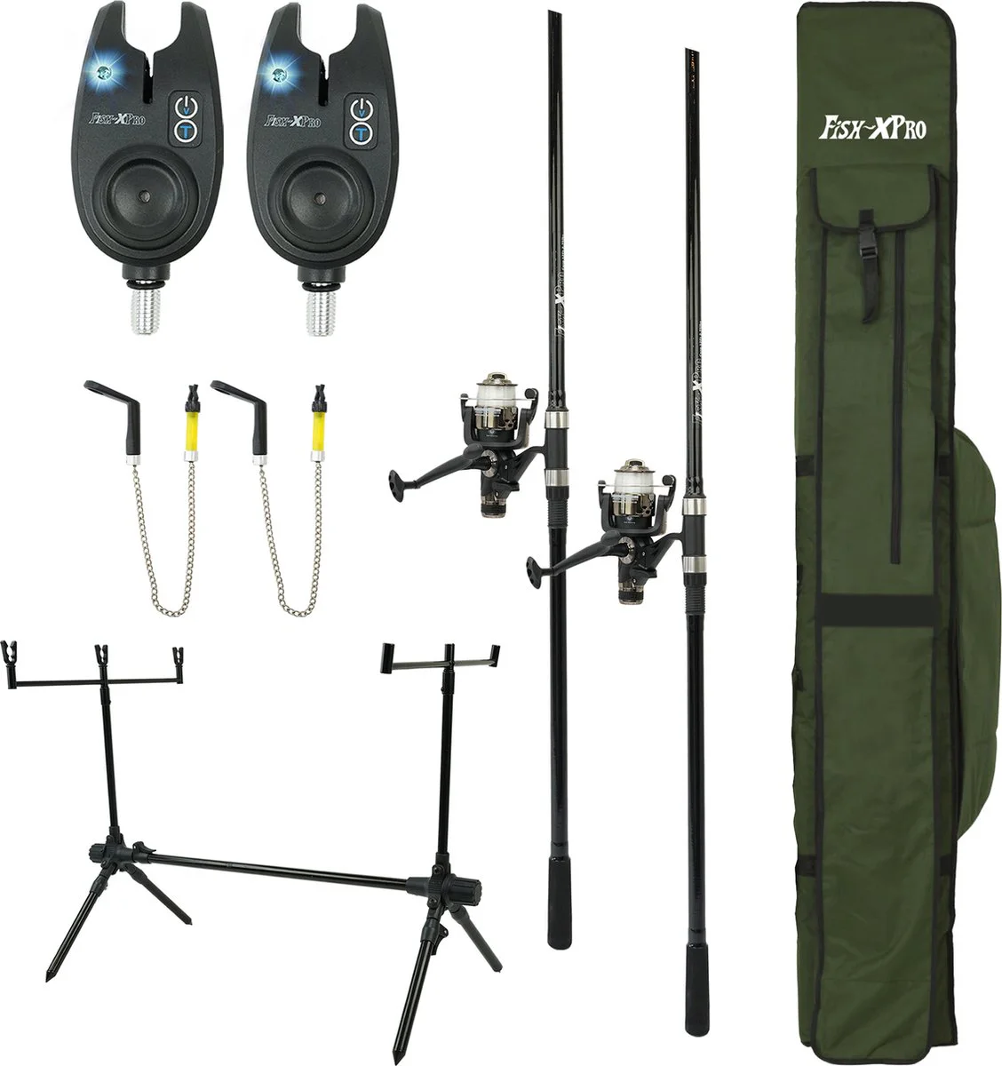 FISH-XPRO - Karper set - Pro Improve Set - 2-Rod - Karperhengelset - Zwart