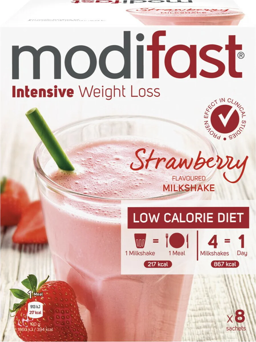 8x Modifast Weight Control Milkshake Aardbei 8 x 55 gr