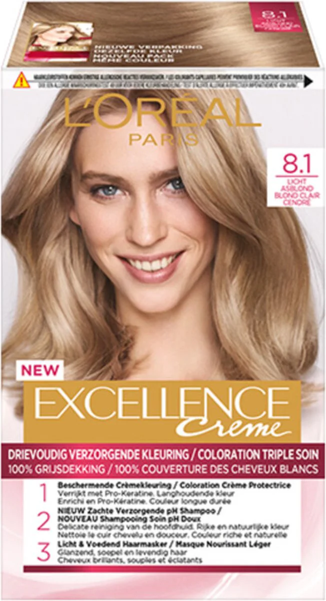2x L'Oréal Excellence Crème Permanente Crèmekleuring 8.1 Licht Asblond