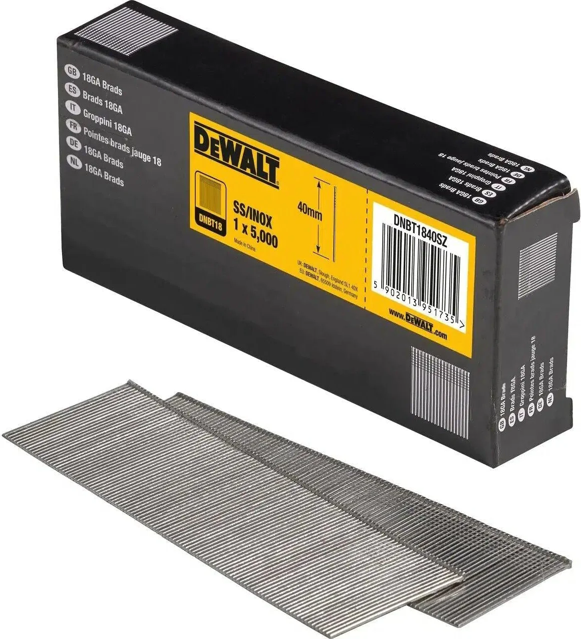 DeWALT DNBT1840SZ 1.25x40mm VE=5000 18 Gauge RVS Spijkers