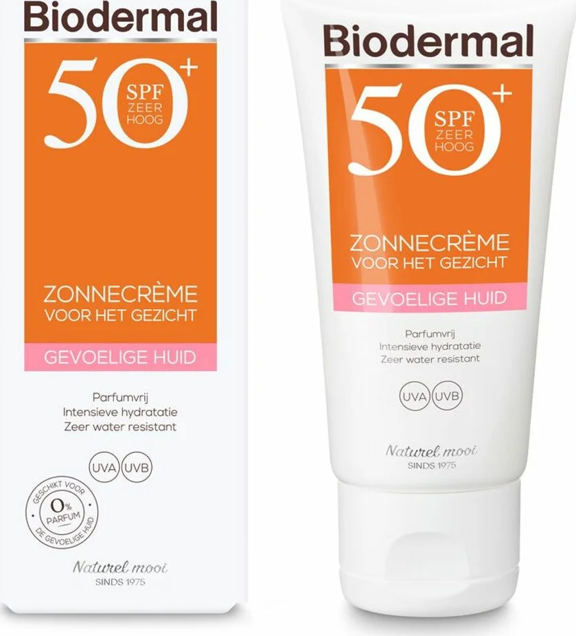 2x Biodermal Gevoelige Huid Zonnecrème Gezicht SPF 50+ 50 ml