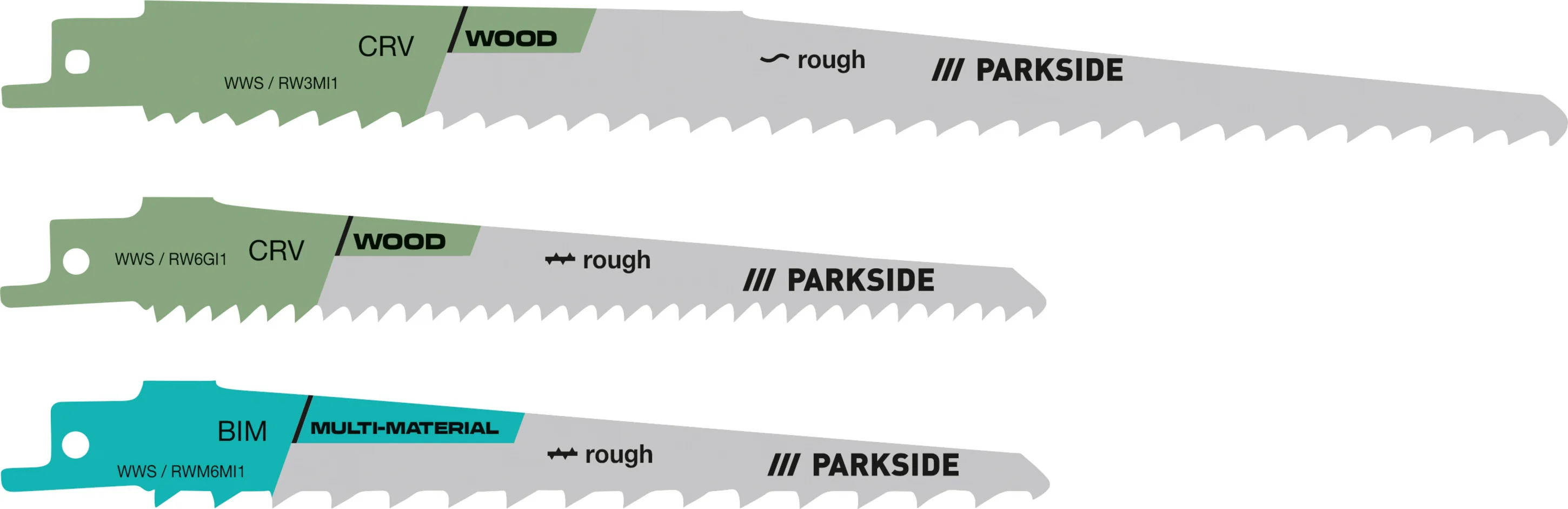 PARKSIDE Reciprozaagbladen 3-delig - hout, metaal of kunststof (Hout + kunststof 3 stuks)