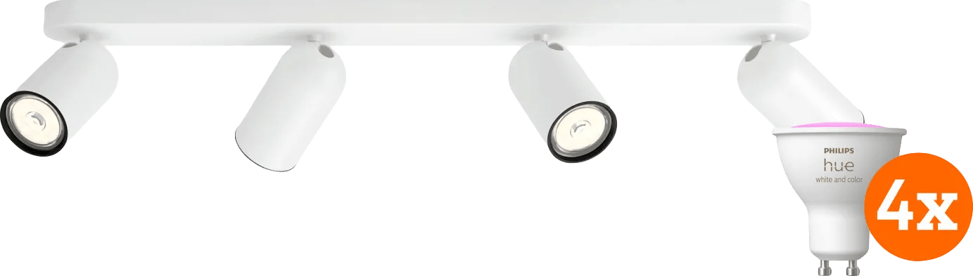 Philips Pongee opbouwspot - 4 spots - wit + Philips Hue White and Color GU10 (4x)