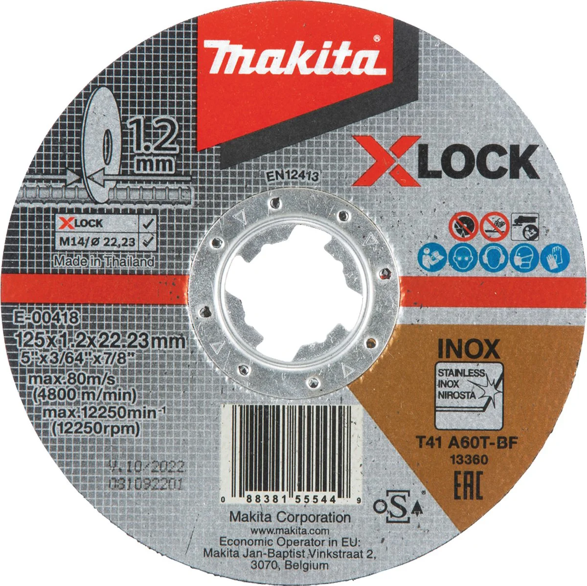 Makita E-00418 Doorslijpschijf RVS X-LOCK | 125 x 22,23 x 1,2 mm | 10 stuks