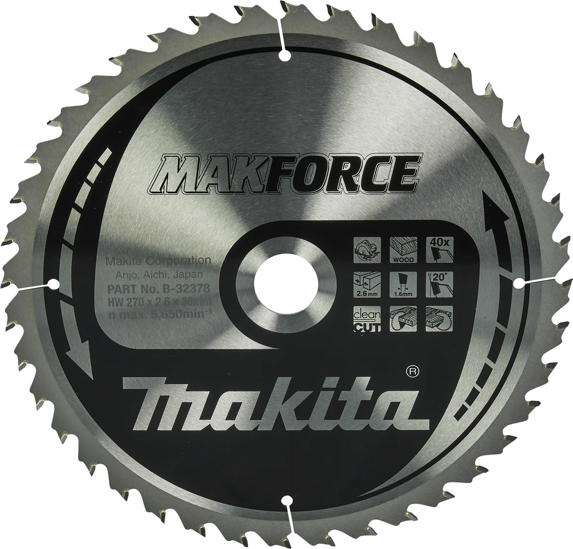 Makita B-32378 Cirkelzaagblad Hout | Makforce | 270 x 30 mm | 40-tands