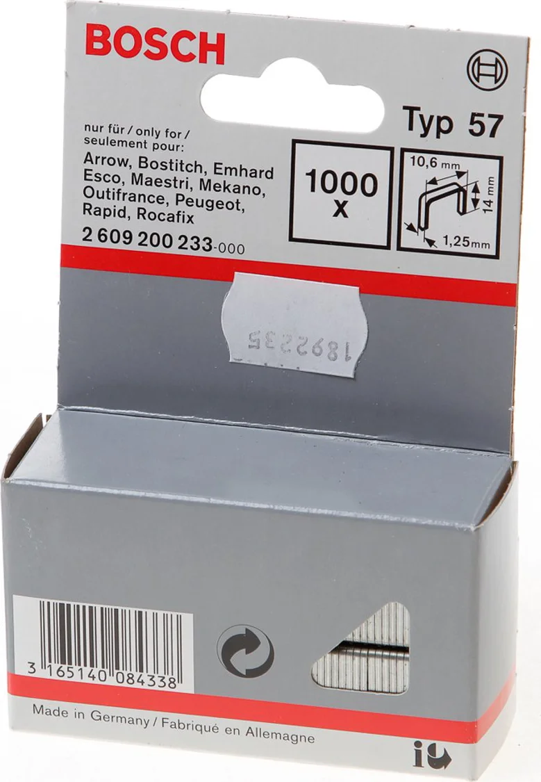 Bosch Professional Nieten type 57 | 14 mm | 10,6 x 1,25 mm | 1000 stuks - 2609200233