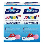 2x Davitamon Junior 3+ Kauwvitamines Framboos 60 kauwtabletten