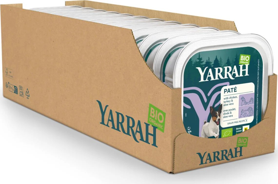 12x Yarrah Bio Hondenvoer Paté Kip & Kalkoen 150 gr