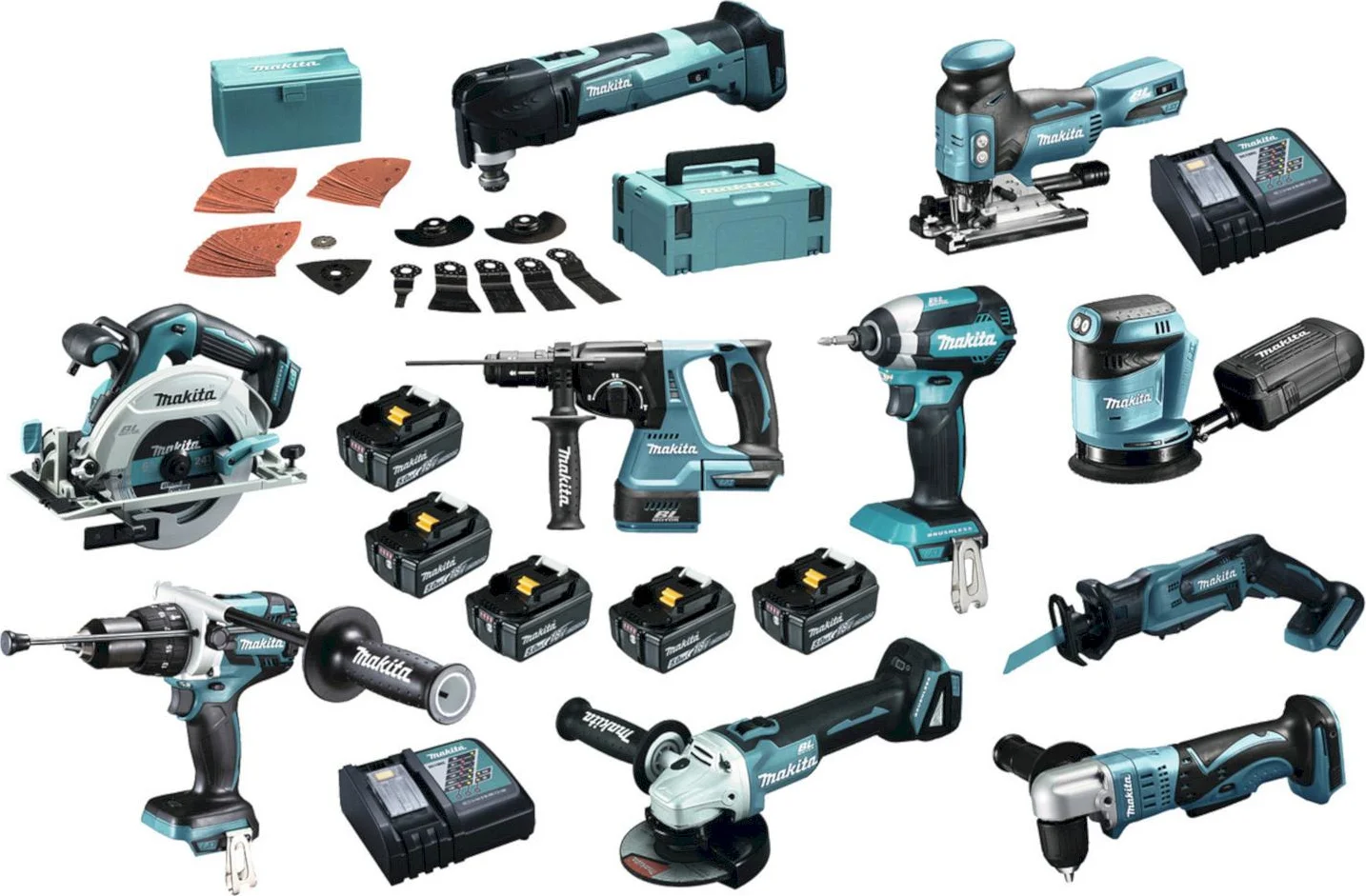 Makita DLX1009TJ1 Accu Combiset 10-delig 18V 5.0Ah in Mbox