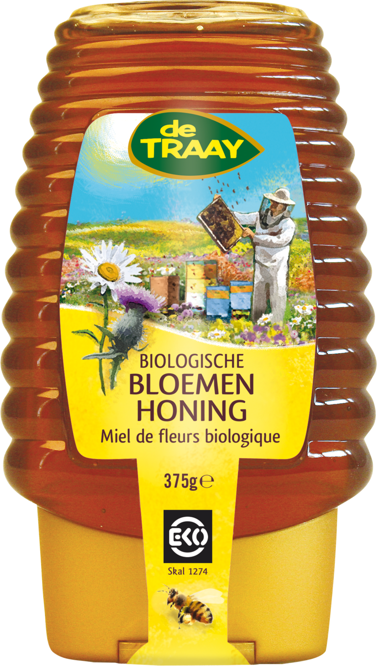 De Traay Bloemenhoning Biologisch Knijpfles 365GR