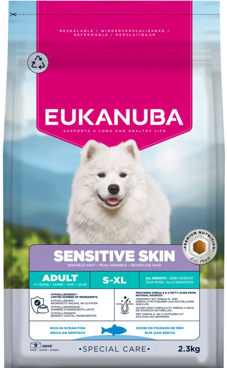 3x Eukanuba Hondenvoer Droog Special Care Adult Sensitive Skin 2,3 kg