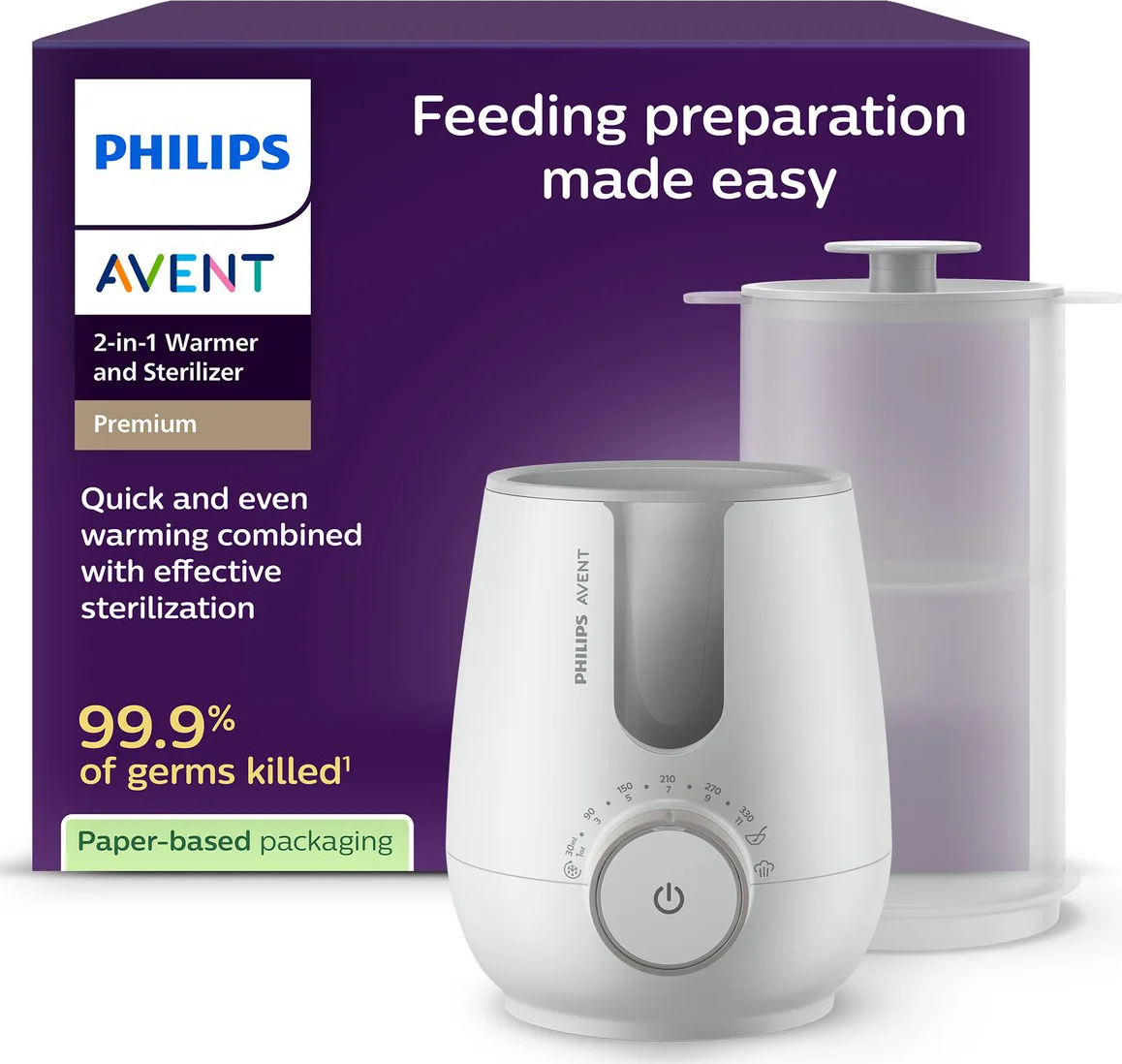 Philips Avent 2-in-1 Flessenwarmer & Sterilisator – Snelle en veilige opwarming – 260 ml - SCF359/00