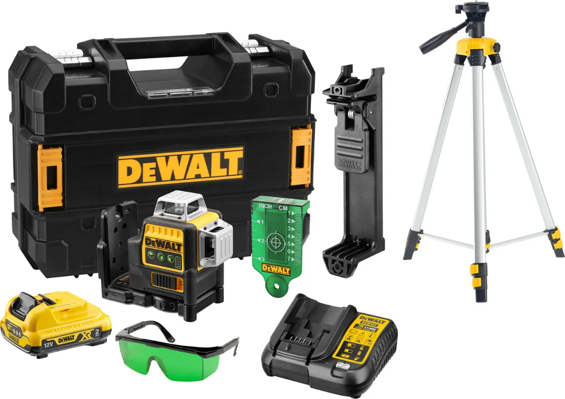 DeWALT DCE089D1GTRI Zelfnivellerende accu kruislijnlaser 3x 360˚ groen + Statief DE0881T 12V XR 2.0Ah in TSTAK